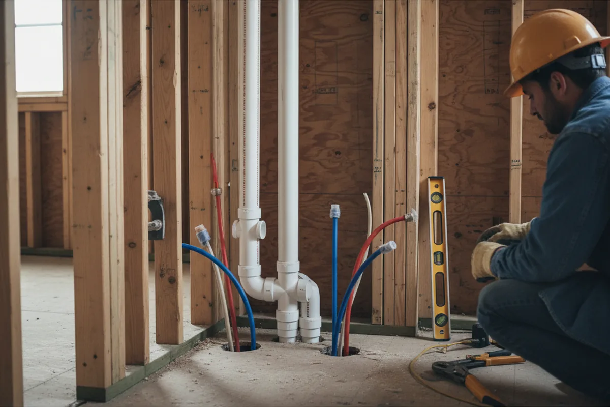 Drain and supply rough-in during Sump Pump Repair in Stella